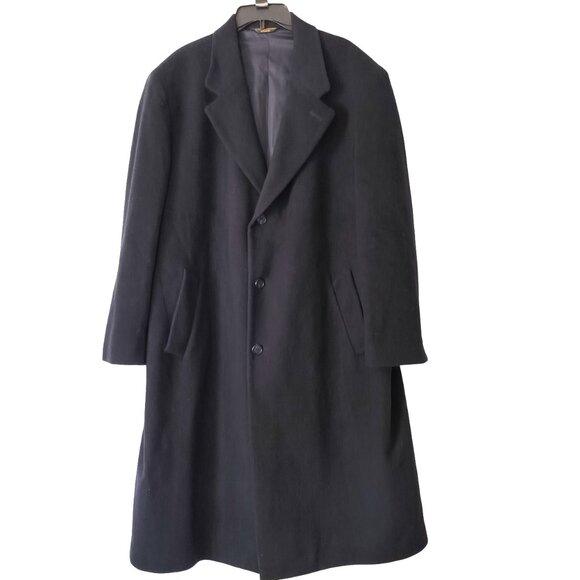 BROOKS BROTHERS Long Black Overcoat Mens Size 3XL Navy Blue 100% Wool #Classic - Picture 1 of 10